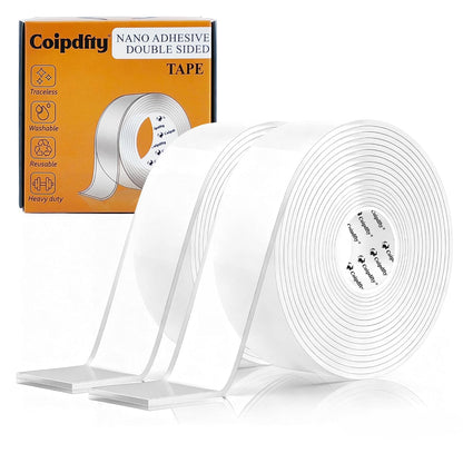 Double Sided Tape Heavy Duty for Wall Decor No Damage to Paint,Clear Removable Mounting Tape,Nano Two Sided Adhesive Tape,Picture Hanging Strips for Posters,Stickers - 3Rolls,Total(1.18in*20FT)
