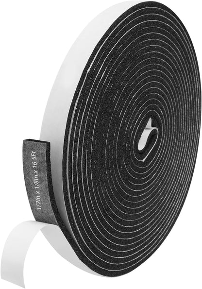 Storystore Weather Stripping Door Seal Strip, 1/2In x 1/4In x 16.5FT Self Adhesive Foam Tape for Door Window Insulation Soundproofing Weatherstrip, High Density Foam Seal for Doors Windows Furniture