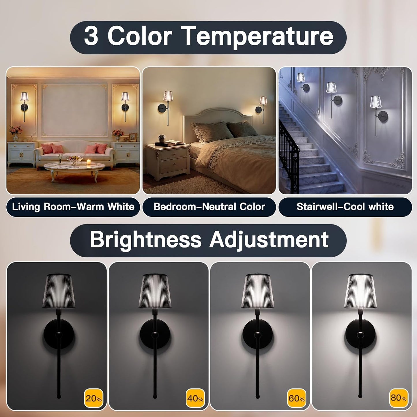 TaoFiaCo Battery Operated Wall Sconces Set of 2, Wireless Wall Sconce with Remote Dimmable Timer, Rechargeable 5200mAh, Cordless Wall Light for Bedroom Living Room, Hallway, Light Decor