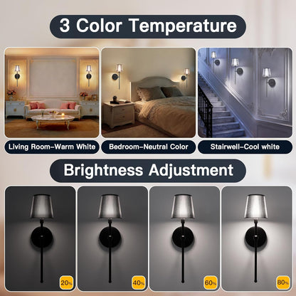 TaoFiaCo Battery Operated Wall Sconces Set of 2, Wireless Wall Sconce with Remote Dimmable Timer, Rechargeable 5200mAh, Cordless Wall Light for Bedroom Living Room, Hallway, Light Decor