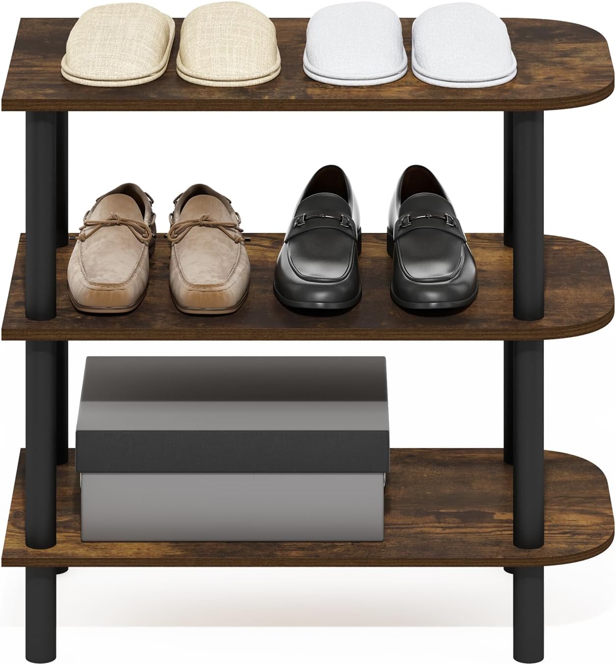 Furinno FANO Shoe Rack, 24-Inch Width 2-Tier Shoe Organizer, Stackable Shoes Storage, 11.7 x 24.2 x 11.7, for Closet Entryway, Office, Garage, Amber Pine