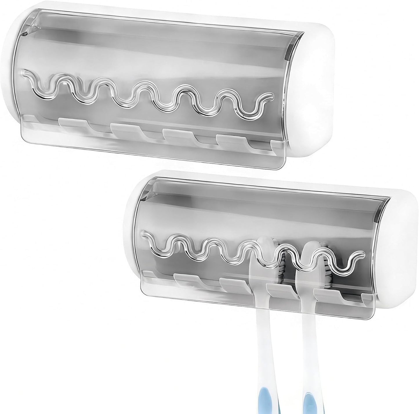 1 PCS Self Adhesive Toothbrush Holder with Cover for Bathroom, 5-Slot Wall Mounted Toothbrush Organizer Rack for Shower, Dorm, Cabinet