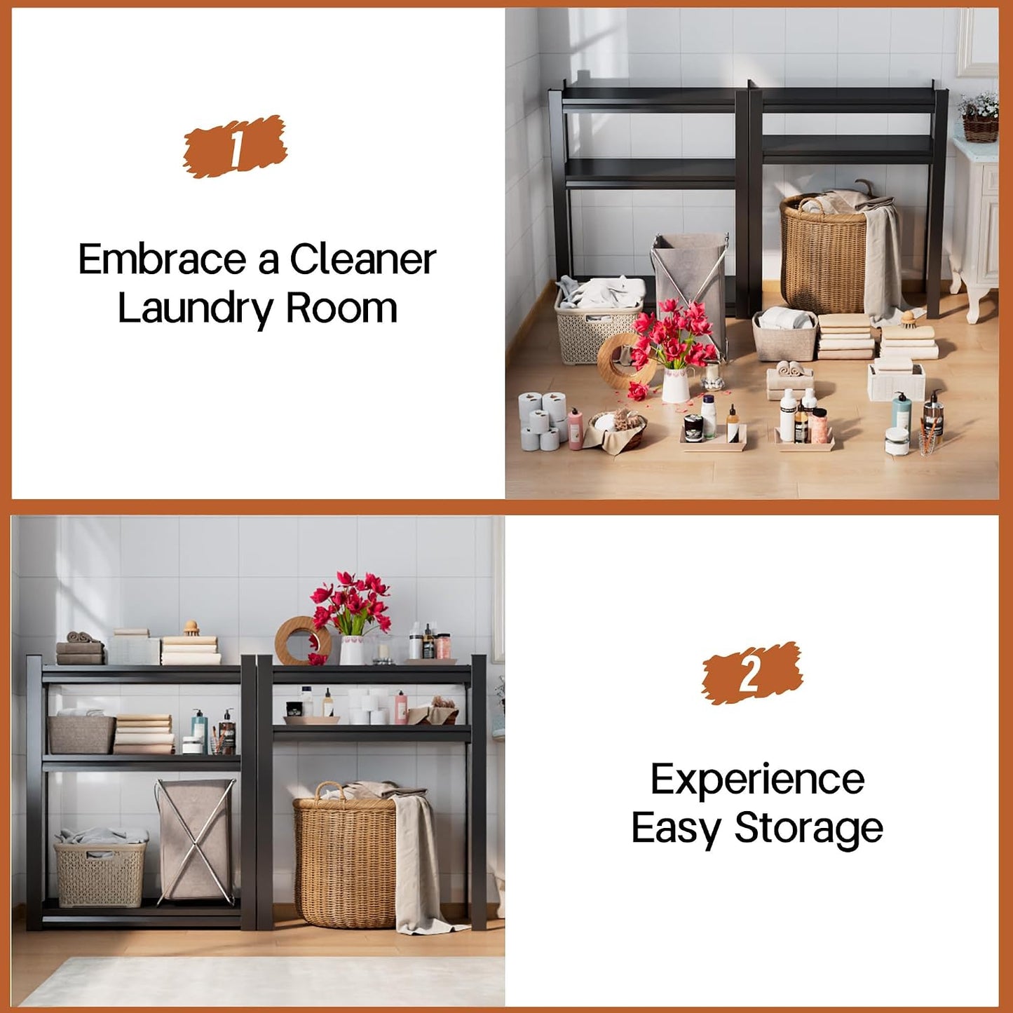 Laundry Room Storage Organizer, Over The Washer and Dryer Storage Shelves for Laundry Organization, 35.4" W x 15.7" D x 71.2" H, Suit Washing Machine Width Within 35.4", Hold 500 lb, Black