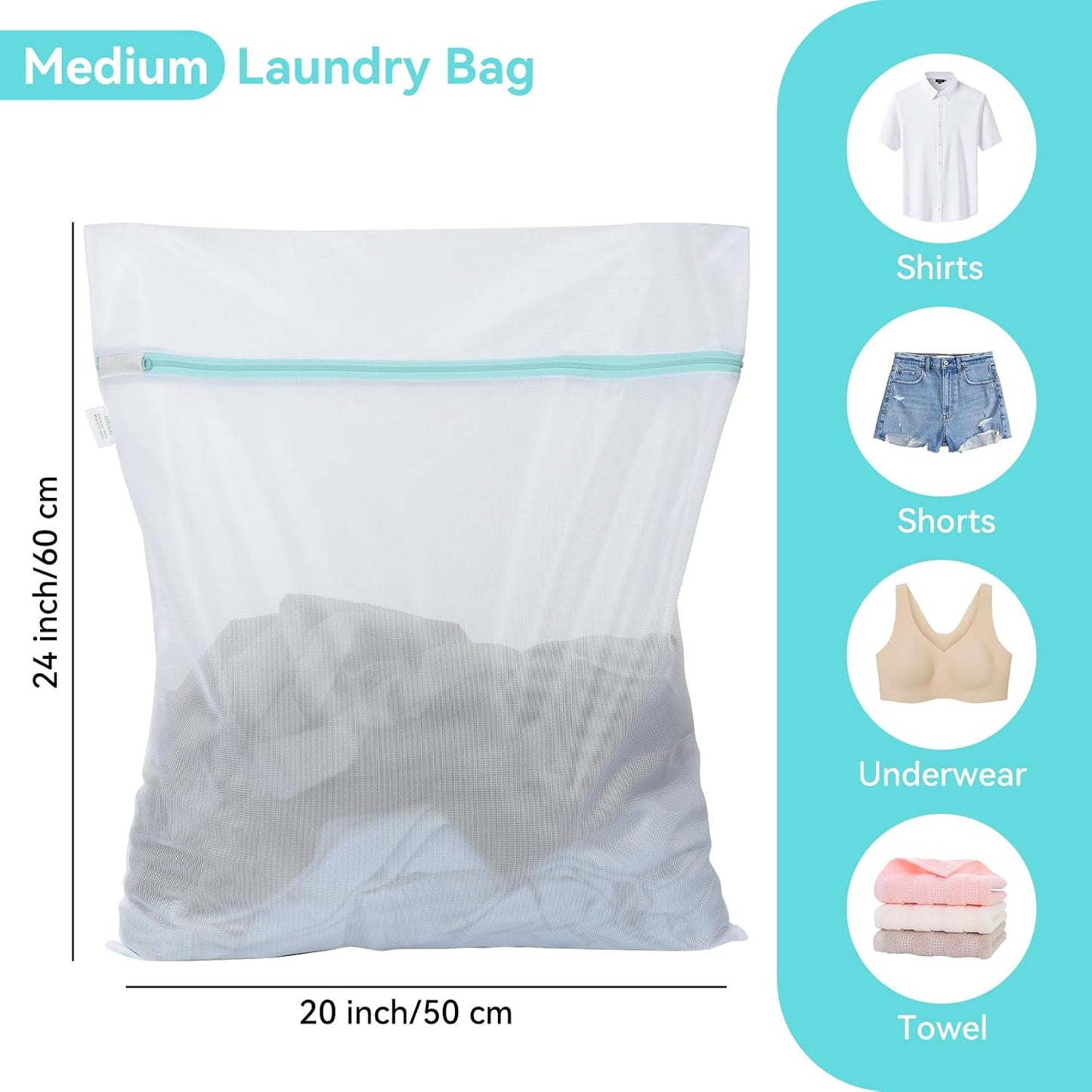 OTraki Large Mesh Laundry Bags 28x35 inch Zipper Mesh Lingerie Bags for Washing Delicates Net Laundry Mesh Bag Machine Washable for Dorm Hotel Camp Don't Drying, Melting 140-176℉, White