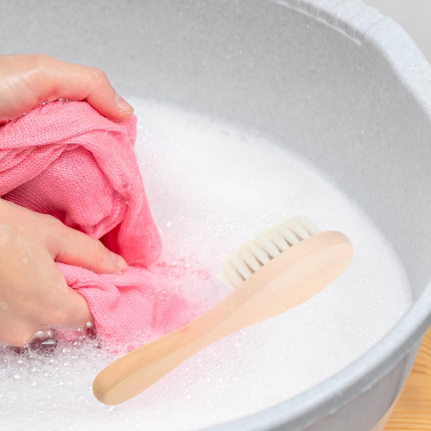 Laundry Stain Brush with Natural Soft Boar Bristles for Delicate Fabrics, Knitwear, Cotton and Linen Clothes, Soft Bristle Fabric Cleaning Brush for Laundry Stain Removal