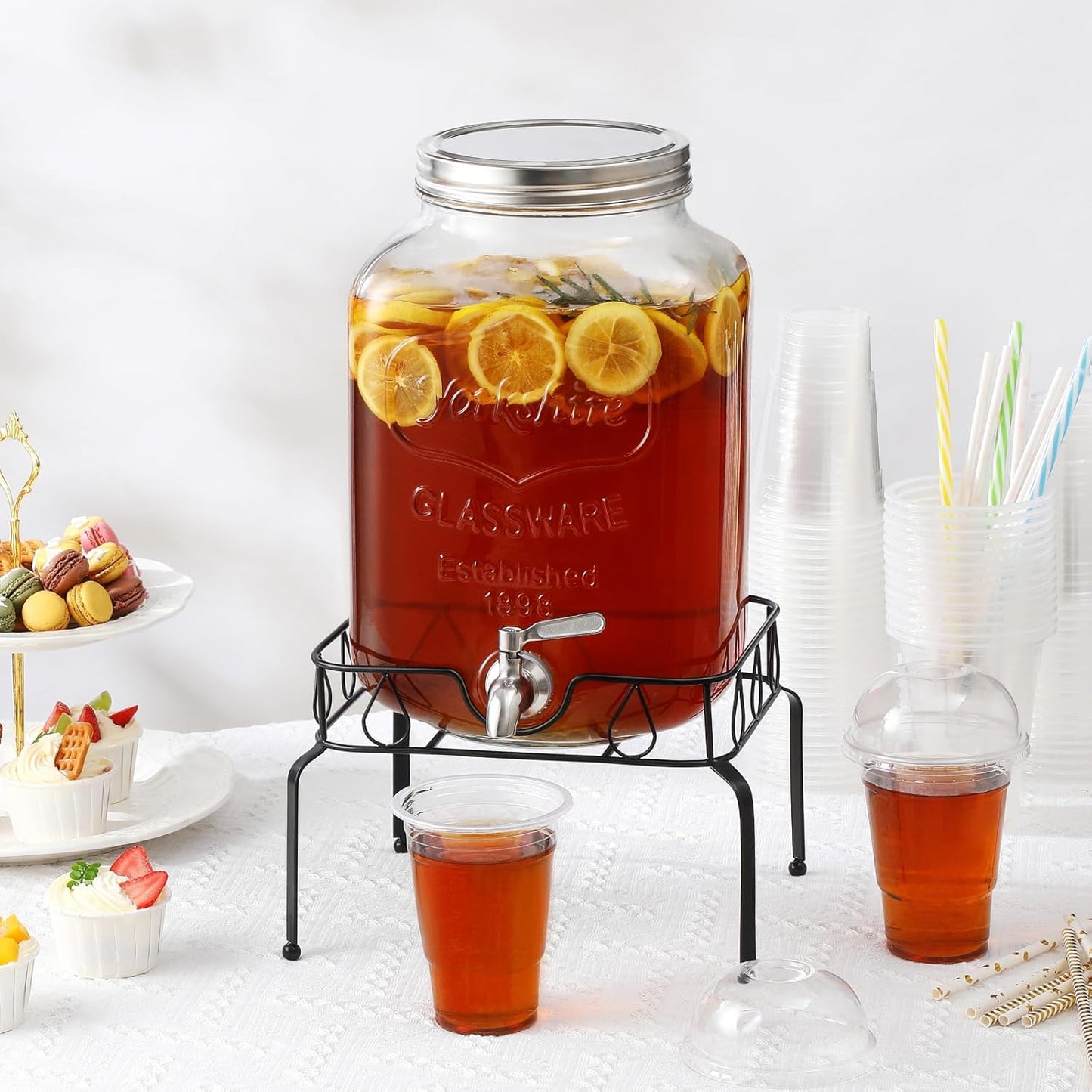 2 Gallon Glass Beverage Dispenser, 18/8 Stainless Steel Spigot and Lid - Glass Drink Dispensers for Parties - Mason Jar Drink Dispensers with Lids - Laundry Detergent Holder