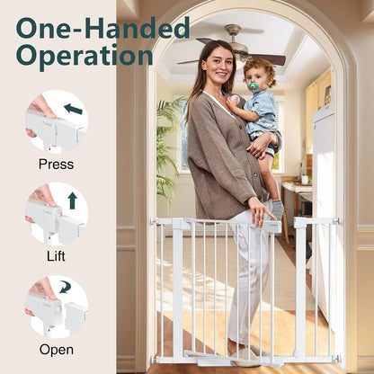 Cumbor 29.7-48" Baby Gate for Stairs, Mom's Choice Awards Winner-Dog Gate for Doorways, Auto Close Safety Pet Gate for Dogs Indoor, Easy Install Pressure Mounted Child Gate with Walk Thru Door, Brown