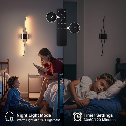 KARTOOSH Battery Operated Wall Sconces Set of Two with Remote Control, Dimmable/3 Colors/Night-Light/Timer/Memory, Gold Modern Wireless LED Sconce for Living Room, Hallway, Bedroom, 27.5 Inch (2 Pack)
