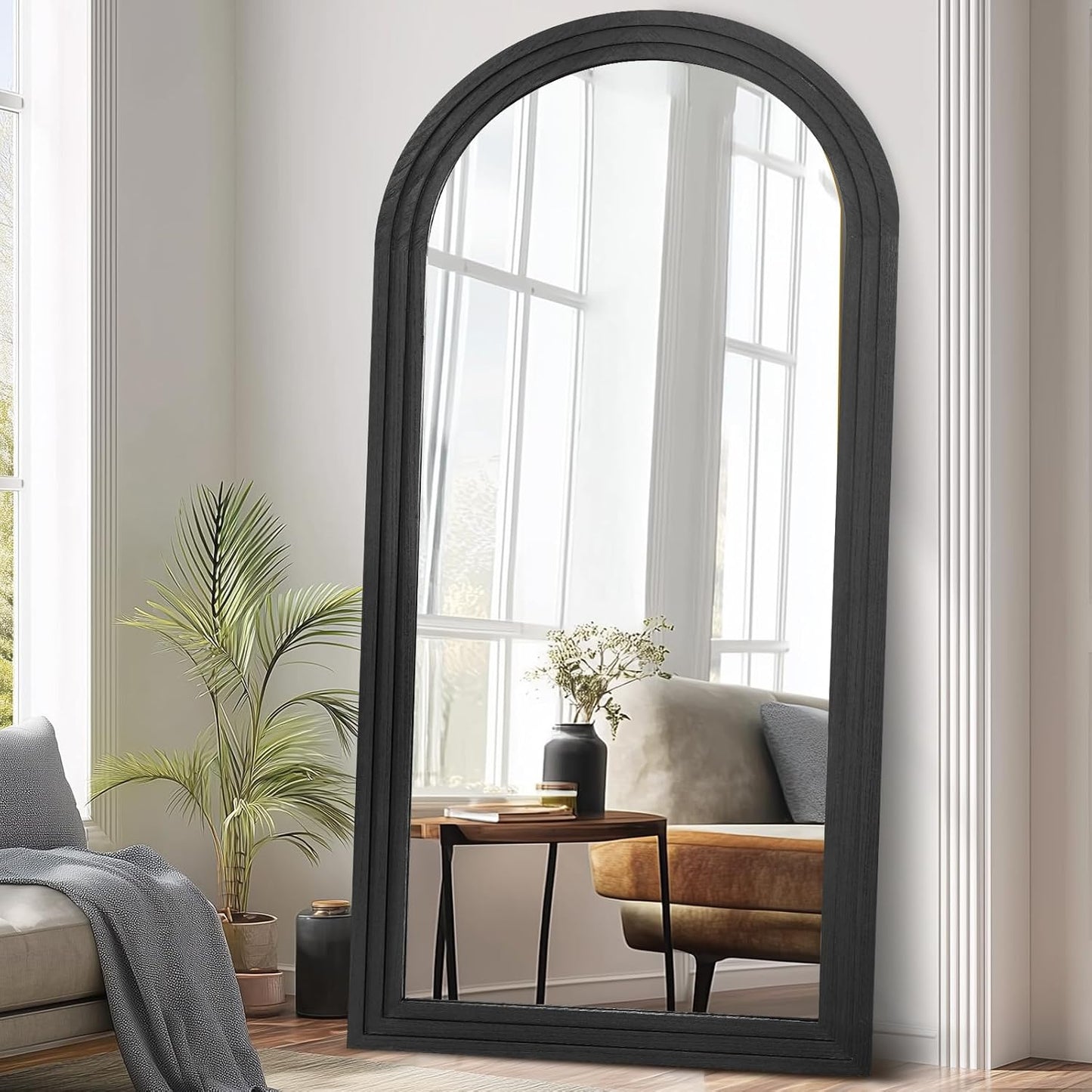 Solid Wood Full Length Mirror - 65"x22" Arched Floor Mirror, Free Standing & Wall Mounted - Elegant Design for Bedroom, Dressing Room, Hallway, Brown