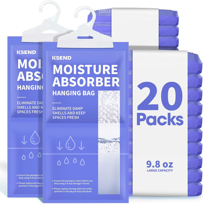 Ksend Moisture Absorbers 10 Pack, 9.8 Oz Compact Dehumidifier Bags & Packs, Moisture Hanging Bag, Humidity Absorbers, Closet Deodorizer Against Musty Odors, 11.8'' x 6.3''