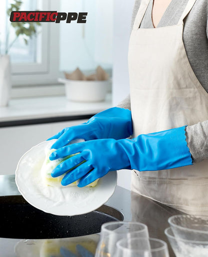 PACIFIC PPE 4 Pairs Reusable Dishwashing Cleaning Gloves with Latex Free, Cotton Lining, Kitchen Gloves, Purple, Large