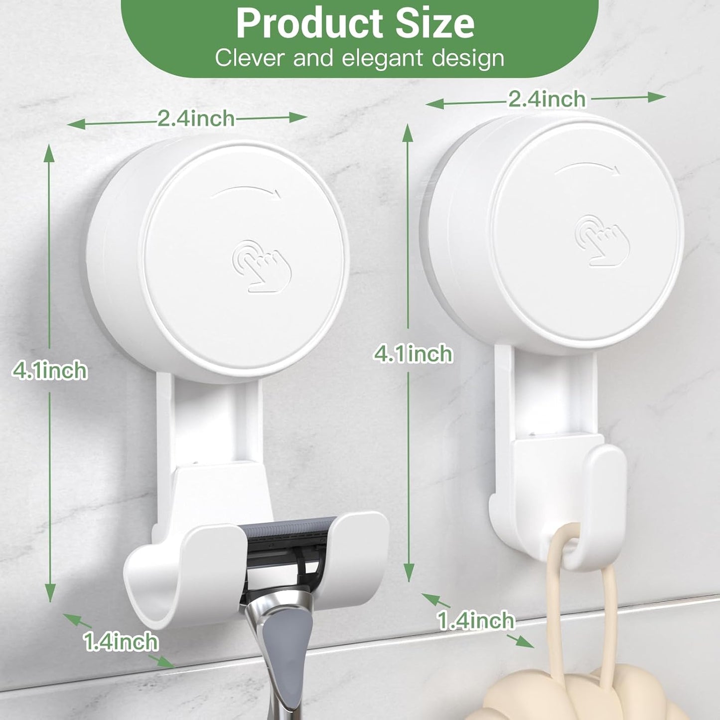 LUXEAR Heavy Duty Waterproof Shower Hooks 2 Pack - Suction Hook, No Drill Damage-Free Removable Reusable Wall Hooks for Bathroom Kitchen Towel Bathrobe Loofah Shower Hooks (Max Load 11LB/5KG)