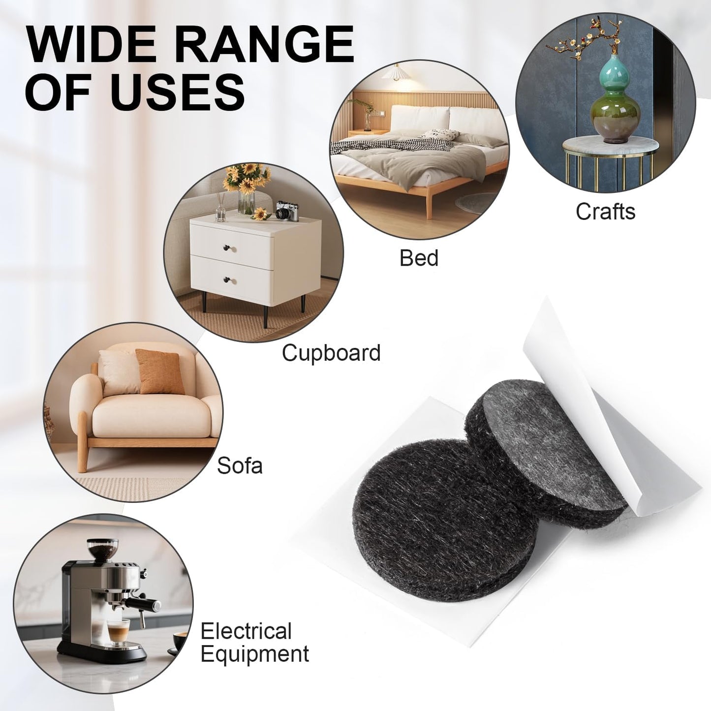 48 PCS Felt Furniture Pads, 1-inch Round Black Chair Felt Pads, Felt Pads for Furniture Feet to Protect The Floor from Scratches,Reduce Noise (Black)