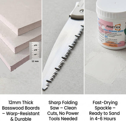 Drywall Repair Kit，34 Pcs 12x12inch Wall Patch Kit with Saw& Wood Boards，Drywall Patch Kit for Large Holes，Sheetrock Repair Kit for Cracks, Dents & Nail Holes-Quick & Easy Wall Surface Repair Solution