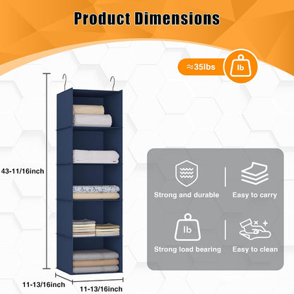 Hanging Closet Organizer 3-Shelf, Oxford Fabric Wardrobe Storage, Gray | Easy-mount foldable design holds clothes, handbags, shoes & accessories; washable Oxford fabric, sturdy and space-saving.