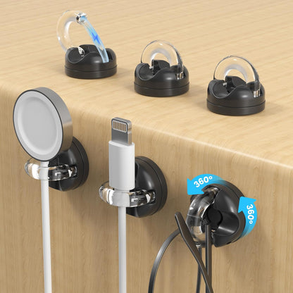Rotatable Magnetic Cable Clips, Smooth Adjustable Cord Holder, Under Desk Cable Management, Adhesive Charging Wire Holder Keeper Organizer for Office Nightstand Wall (Black)