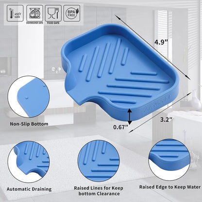 MicoYang Silicone Bathroom Soap Dishes with Drain Spout-Bathroom and Kitchen Sink Organizer,Sponge Holder,Dish Soap Tray,Perfect for Dispenser,Scrubber,Bottle,Cup on Sink or Counter-Coffee 4.9"×3.2"