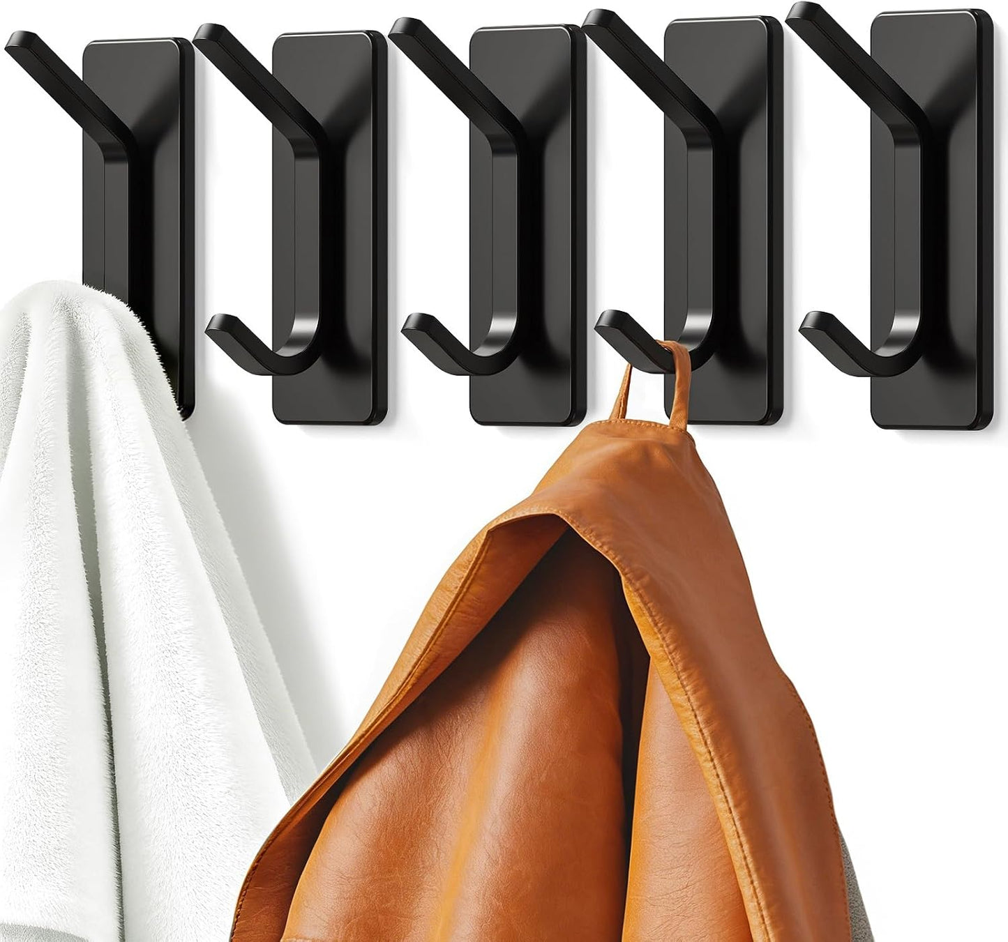 Auxmir Self Adhesive Hooks 15lbs Heavy Duty, 5 Pack Stainless Steel Wall Hooks for Coat Towel Robe, Waterproof Rustproof Oilproof, No Drill Door Hanger for Bathroom Shower Kitchen Office RV, Silver
