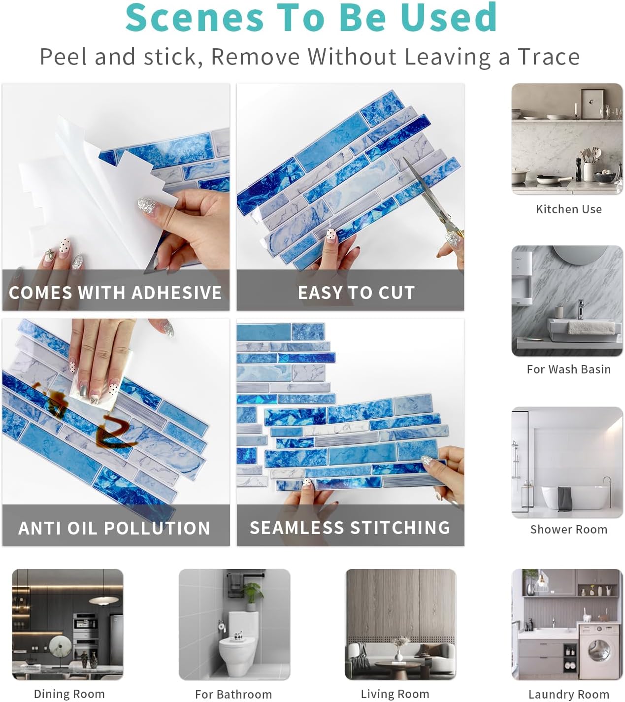 36 Sheets of Self Adhesive Marble Tile Wall Tiles Vinyl Sticker | 9.68 x 4.72in Water Resistant, Easy to Stick and Peel off, Suitable for DIY Decoration on Ceilings and Walls (Black)
