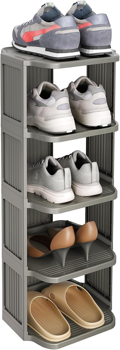 Kitstorack 8-Tier Vertical Plastic Shoe Rack, Freestanding Stackable Storage Organizer for Small Closets and Tight Spaces