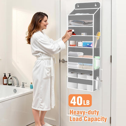 WISELIFE Over The Door Organizer Storage 4 Shelves Large Capacity Hanging Bedroom Storage Solution with 6 Side Pockets for Dorm Bathroom Pantry Nursery and Baby Essentials Holds up to 40 Lbs (Black)
