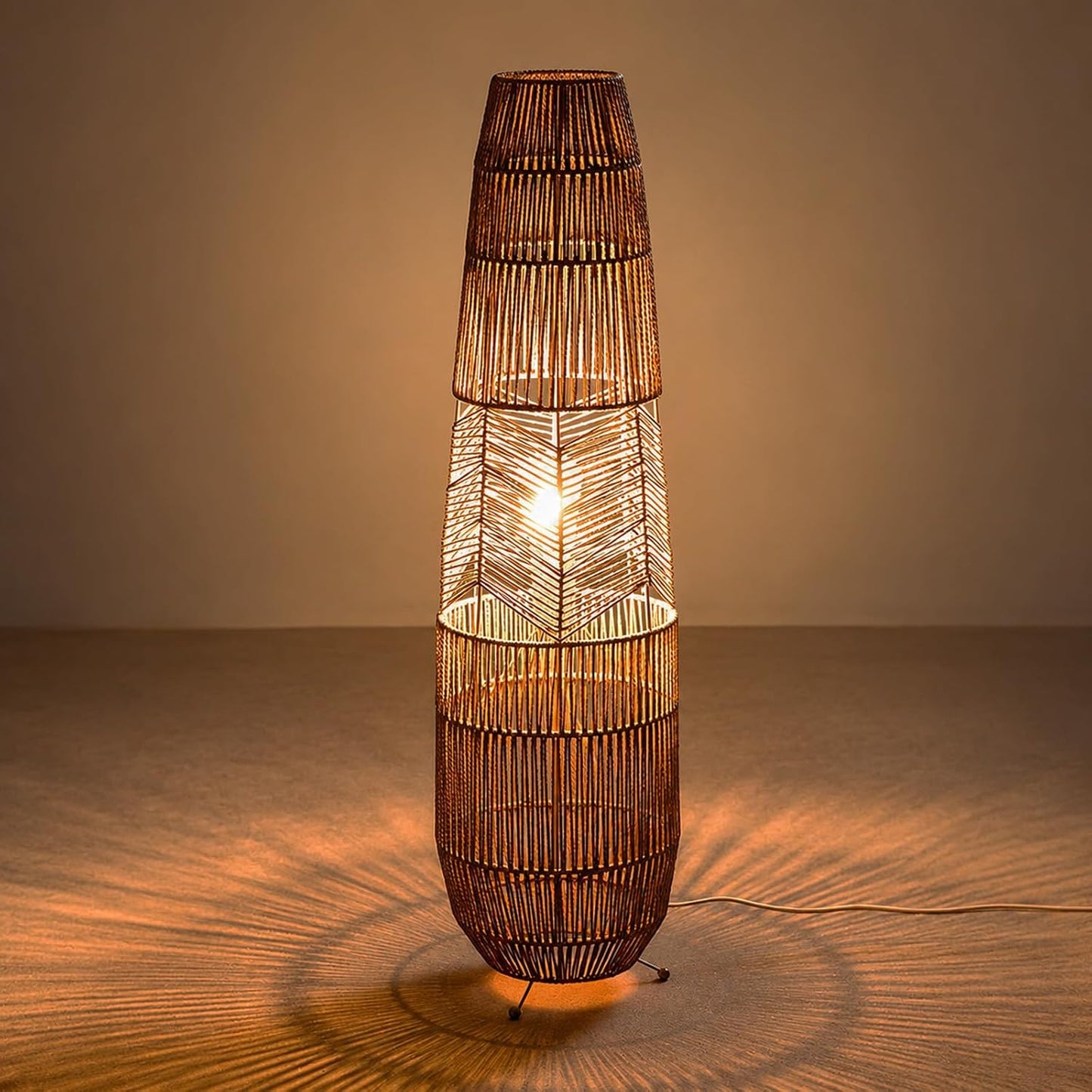 MIXL-Farmhouse Style Bamboo Floor Lamp,Large Wicker Indoor Floor Light,Boho Standing Light Plug in,Modern Minimalist Standing Lamp for Living Room Bedroom