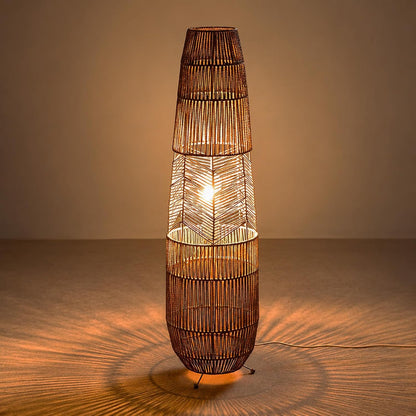 MIXL-Farmhouse Style Bamboo Floor Lamp,Large Wicker Indoor Floor Light,Boho Standing Light Plug in,Modern Minimalist Standing Lamp for Living Room Bedroom