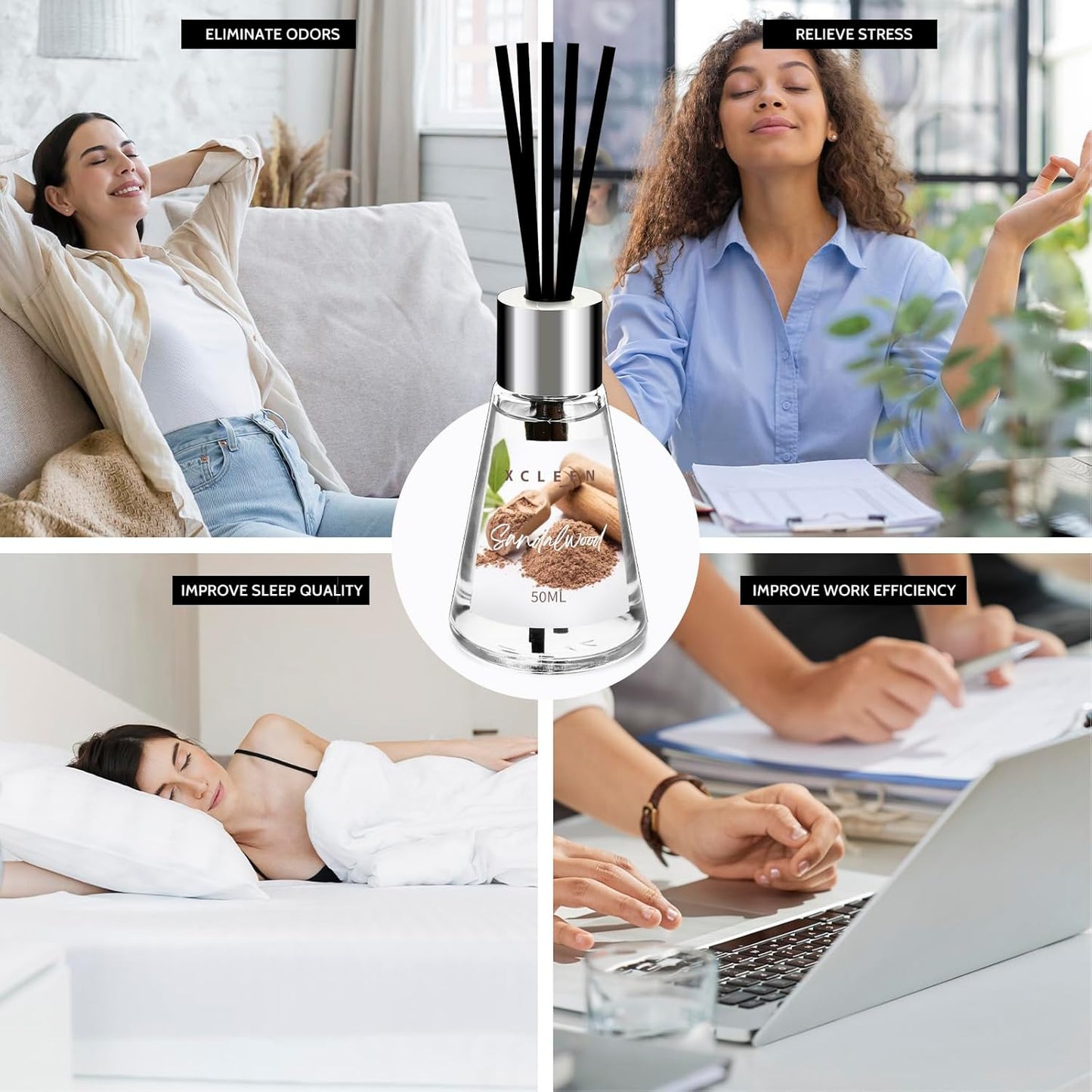 Xcleen 3 Pack Reed Diffuser, Scented Oil Diffuser with 15 Sticks, Escape/Vanilla/Moroccan Amber, Air Freshener for Bathroom & Office, Holiday Home Fragrance, Gift idea, Each 1.7Fl Oz, Total 5.1Oz