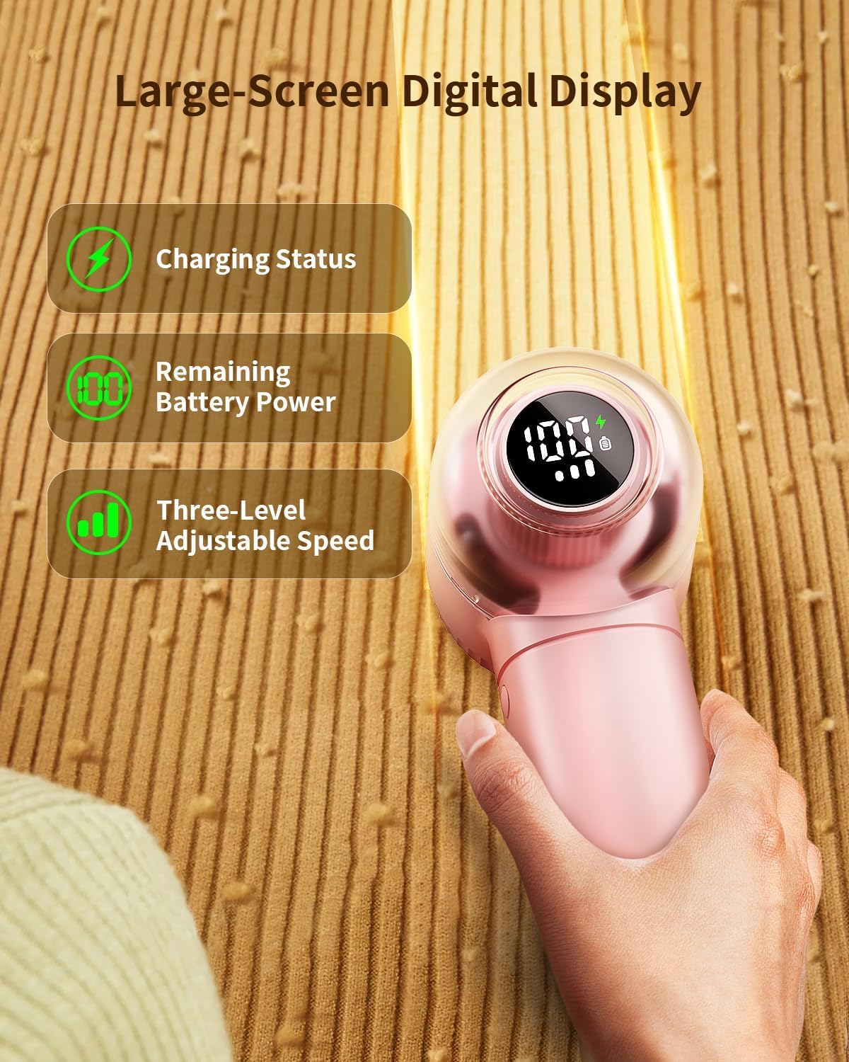 Fabric Shaver, 𝟮 𝗶𝗻 𝟭 Rechargeable Lint Remover with Brush, Large Sweater Shaver with Digital Display, 3 Speeds Lint Shaver, 6-Leaf Blades Lint Remover for Clothes, Sofa, Bedding, White