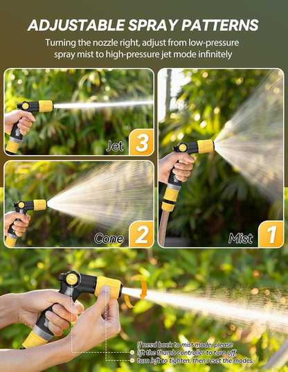 VOXON Garden Hose Nozzle with High Pressure Jet, 100% Heavy Duty Metal Water Hose Nozzle Sprayer with Thumb Flow Control, Adjustable Spray Patterns for Garden Watering, Car Washing, Yellow
