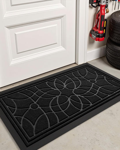 DEXI Front Door Mat Outside Entrance, Heavy Duty Non Slip Low Profile Doormat for Entryway, Trap Dirt and Moisture Welcome Mats, Easy Clean, Patio, Garage, 3x2, Blue