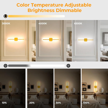 GvvooHome Battery Operated Wall Sconces Set of 2, Detachable 360°Rotate Wall Lamps, 3000-6500K Dimmable with Remote Control, 10000mAh Rechargeable Wall Light for Bedroom, Living Room, 28.3" Black Gold