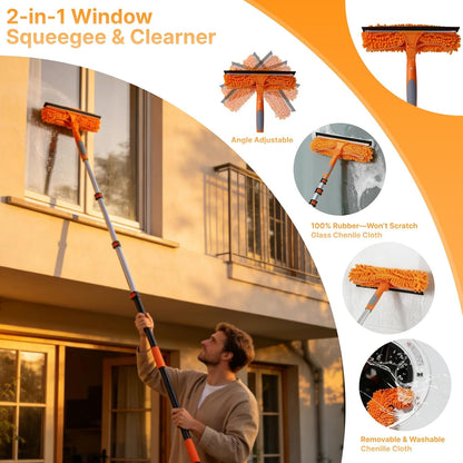 20ft High Ceiling Duster Kit with 4-12ft Heavy-Duty Extension Pole, Ceiling Fan Duster, Cobweb Duster, Microfiber Duster, Window Squeegee & Cleaner, Wall Duster for Home Long Reach Cleaning