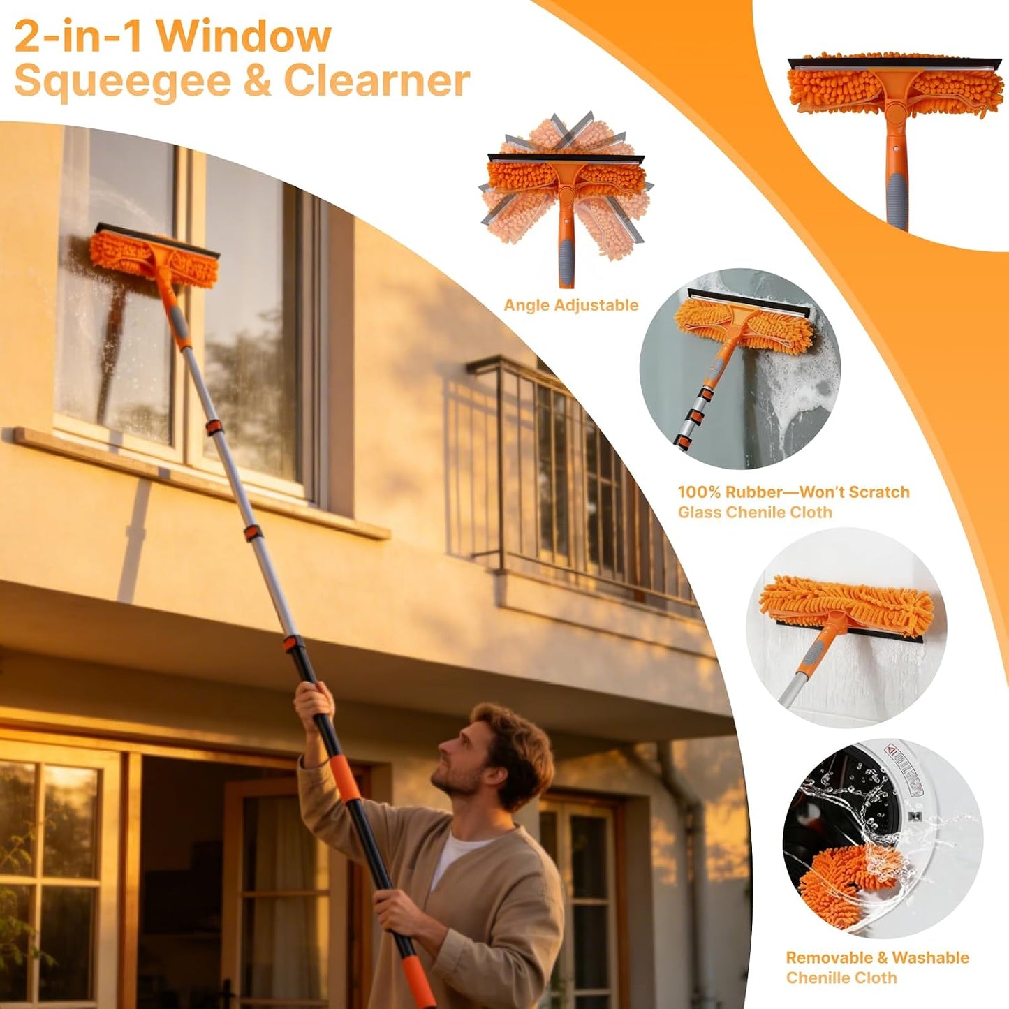 20ft Light Bulb Changer & High Ceiling Duster Kit, 4-12ft Extension Pole | 9Pcs High Duster Kit - Heavy Duty Extansion Pole, Ceiling Fan Duster, Cobweb & Microfiber Duster, Window Squeegee & Cleaner