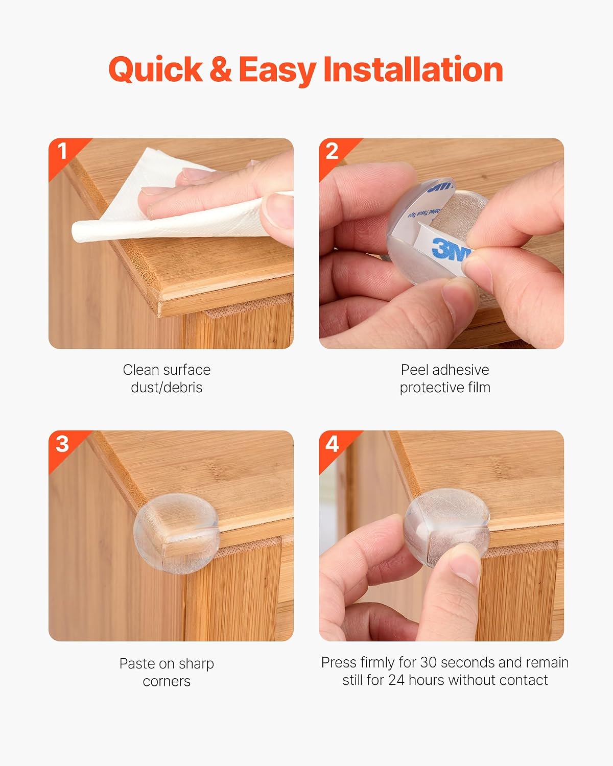 VEVOR Corner Protectors Baby Proofing, 24 Pack, Clear & Transparent Table Corner Guards Covers for Baby Safety, 1.34-inch Depth, 0.28-inch Thickness, Strong Adhesive, Cushion for Furniture Sharp Edges