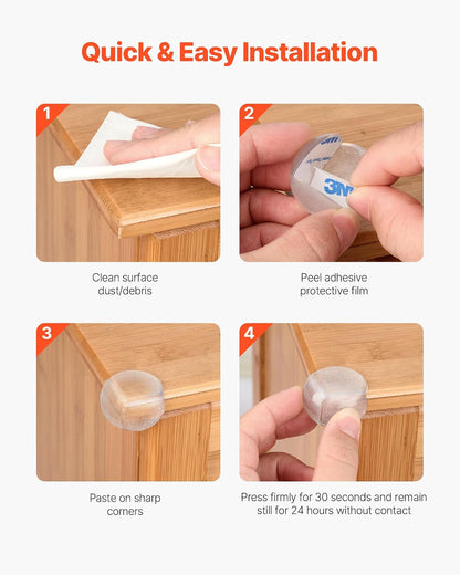 VEVOR Corner Protectors Baby Proofing, 24 Pack, Clear & Transparent Table Corner Guards Covers for Baby Safety, 1.34-inch Depth, 0.28-inch Thickness, Strong Adhesive, Cushion for Furniture Sharp Edges