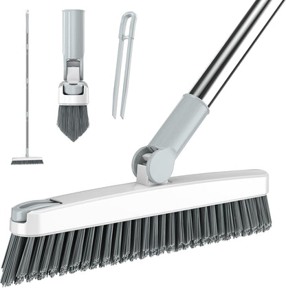 AIR U+ Grout Brush with Long Handle 180° Swivel Scrub Brush with Tweezers to Hair Clip V-Shape Grout Line Scrubber Stiff Bristles for Deep Cleaning Crevice, Tile Line, Shower, Kitchen, Corners