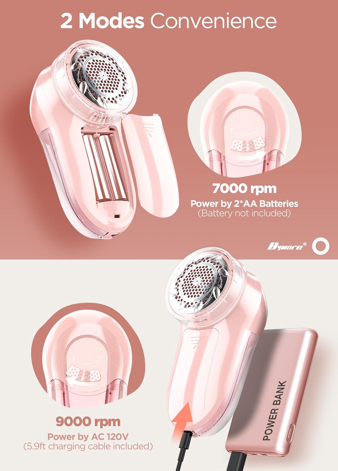 Bymore Fabric Shaver Lint Shaver for Clothes, Dual Power Lint Remover with Battery or Corded Use, Portable Sweater Shaver for Clothing, Furniture & Travel