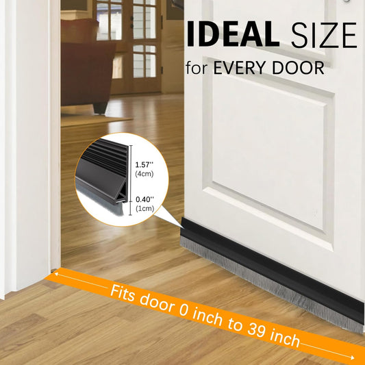 2 Pack Door Sweep Brush, Door Draft Stoppers with Brush, Under Draft Stopper for Bottom Reduce Noise, Weather Stripping for Doors Exterior with Self Adhesive, Door Sweep for Bottom 2" W x 39" L, Black