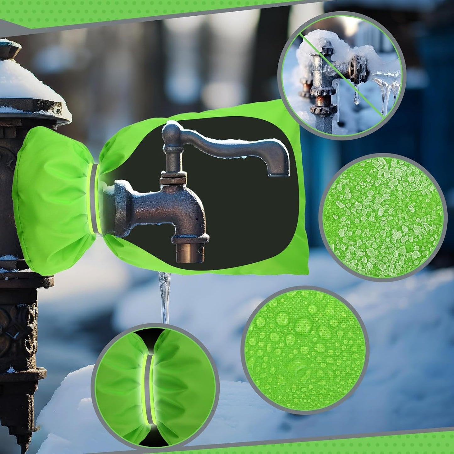 3 Pack Green Outdoor Faucet Covers for Winter Insulated Freeze Protection 27.9" x 14.9" Hose Bib Covers for Winter Reusable Thicker Waterproof Insulated Spigot Cover with Reflective Strips