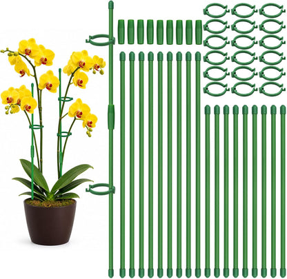 Plant Stakes, 20 Pcs Plant Sticks Stakes Support, Garden Stake Pole with Clips, Adjustable Plant Support with 20 Rings and 10 Connectors for Indoor and Outdoor Plants