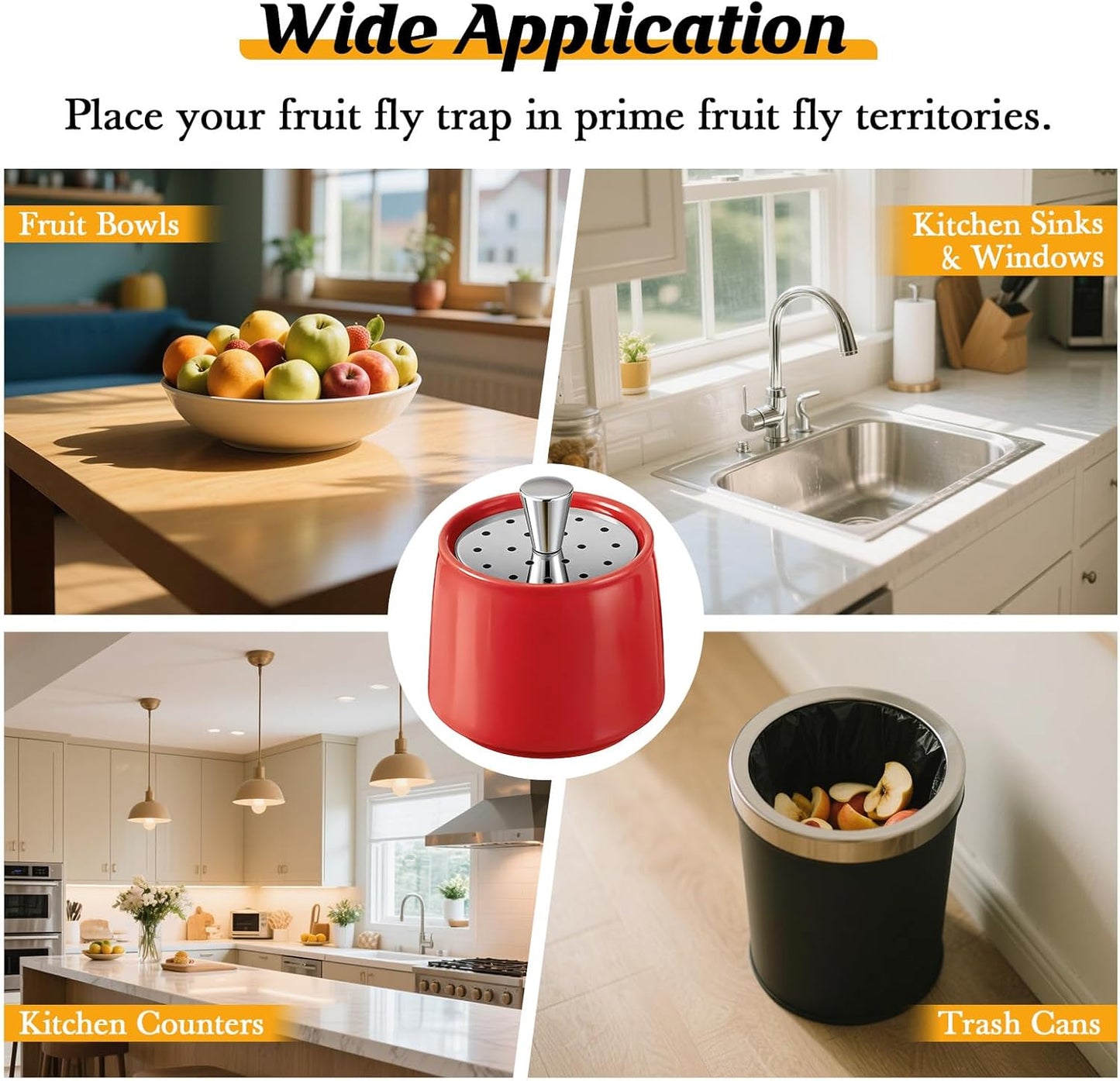Ceramic Fruit Fly Trap for Indoors, Reusable Kitchen Fly Catcher with Stainless Steel Vent Lid, Uses Safe & Natural Vinegar Bait Trap, Dishwasher Safe, Easy to Use (White,1 Pack)