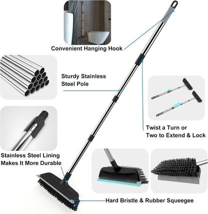 BITOPE Deck Scrub Brush with Long Handle, Heavy Duty Floor Cleaning Scrubber with Stiff Bristles Garage Concrete Cleaner Tool for Cleaning Tile Patio Outdoor Porch Indoor Kitchen Shower Bathroom