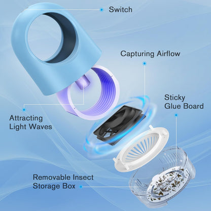 Fruit Fly Traps for Indoors, Electric Fan Powered Bug Catcher, Reusable Gnat Killer for Home Kitchen with Sticky Cartridges for Mosquitoes & Moths