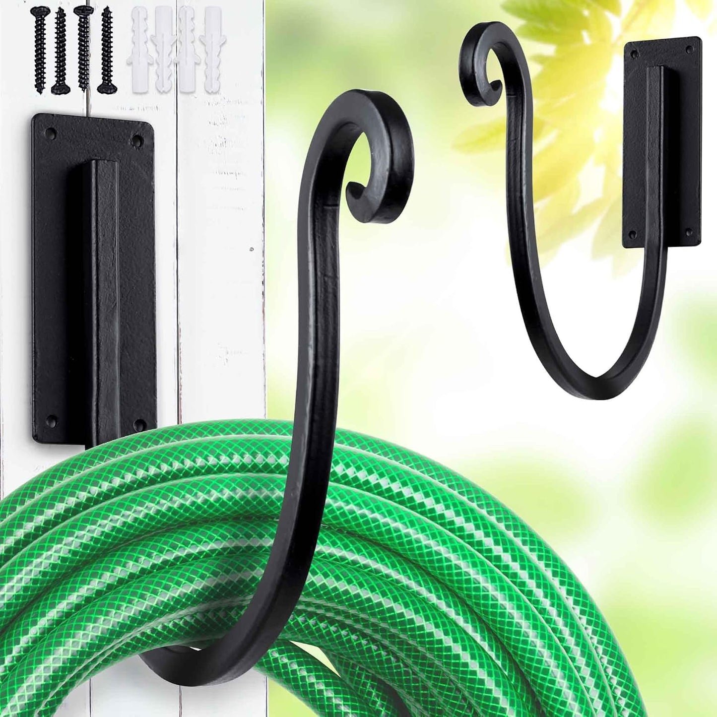 Hose Holder Wall Mount: 8 Inch Metal Heavy-Duty Garden Hose Hanger Outdoor | Hand-forged Hose Rack Mount