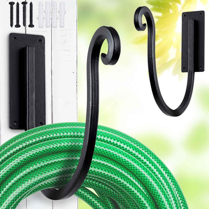 Hose Holder Wall Mount: 8 Inch Metal Heavy-Duty Garden Hose Hanger Outdoor | Hand-forged Hose Rack Mount