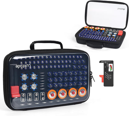 Luxtude Battery Organizer Storage Case with Tester, Clear Battery Storage Organizer Holds 102 PCS (Batteries Not Included)