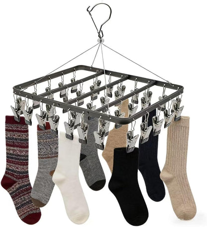 Pants Hangers Clothes Drying Racks Clip Hangers Metal with 36 Clips Windproof Underwear Hanger Foldable Laundry Clip for Jeans Yoga Leggings Trousers Socks Bras (Pink)