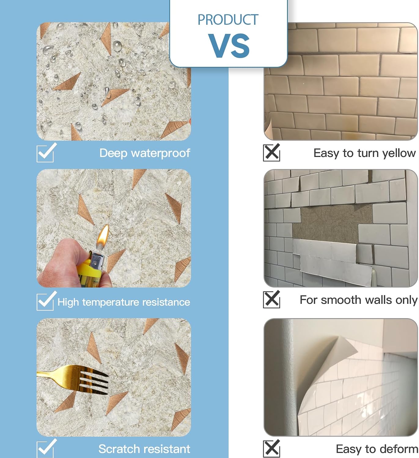 10-Sheet Heavy-Duty Hexagon Peel and Stick Backsplash, Thick Waterproof &Heat Resistant Stick on Wall Tiles, Slate Beige Mosaic for Kitchen & Bathroom, Strong Adhesive Permanent PVC Tiles