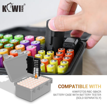 KIWIFOTOS 27 AA + 35 AAA Combo Battery Case Set with Tester | 62 PCS AA AAA Battery storage, Pegboard compatible, Wall Mount Battery Organizer Dispenser, magnetic tester, no‑assembly